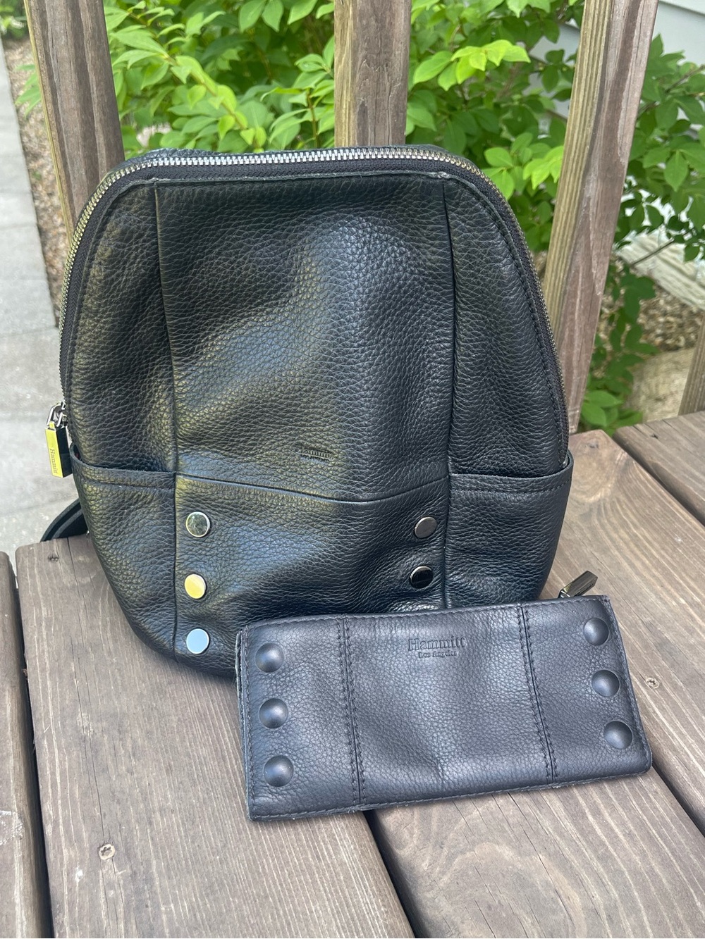 Hammit Black Pebbled Leather Mini Backpack with Matching Wallet